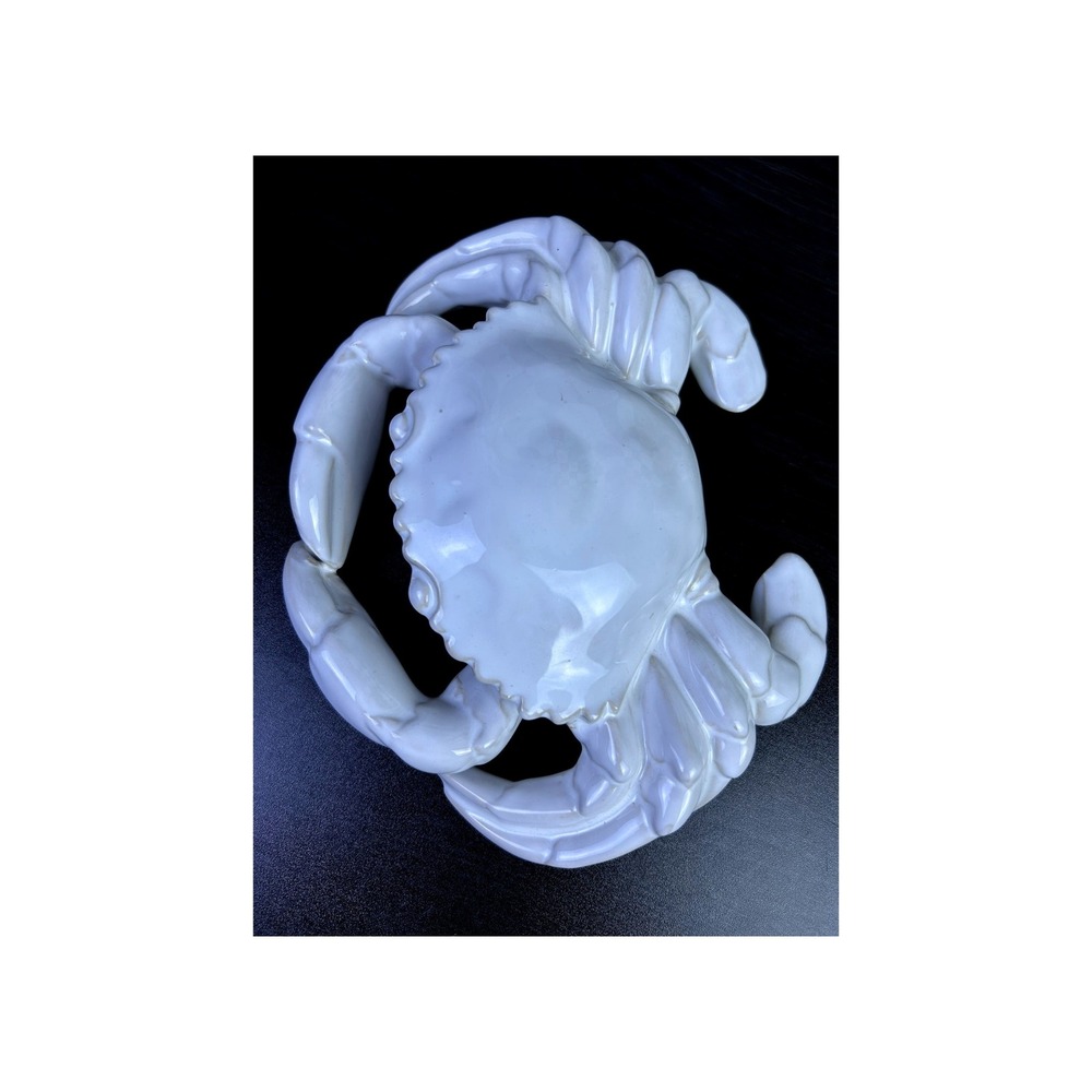 Ceramic Crab Decor Sculpture 9" White Coastal Sculpture Beach House Figurine